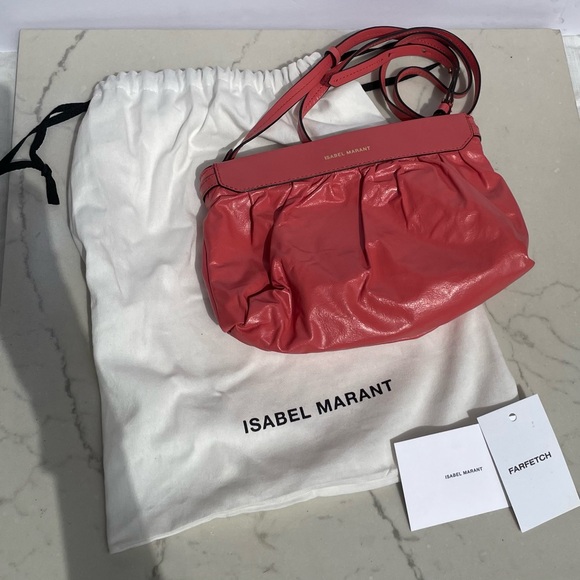 ISABEL MARANT Luzes Mini Gathered Soft Leather Shoulder Bag Apricot Pink $590 - Picture 3 of 12